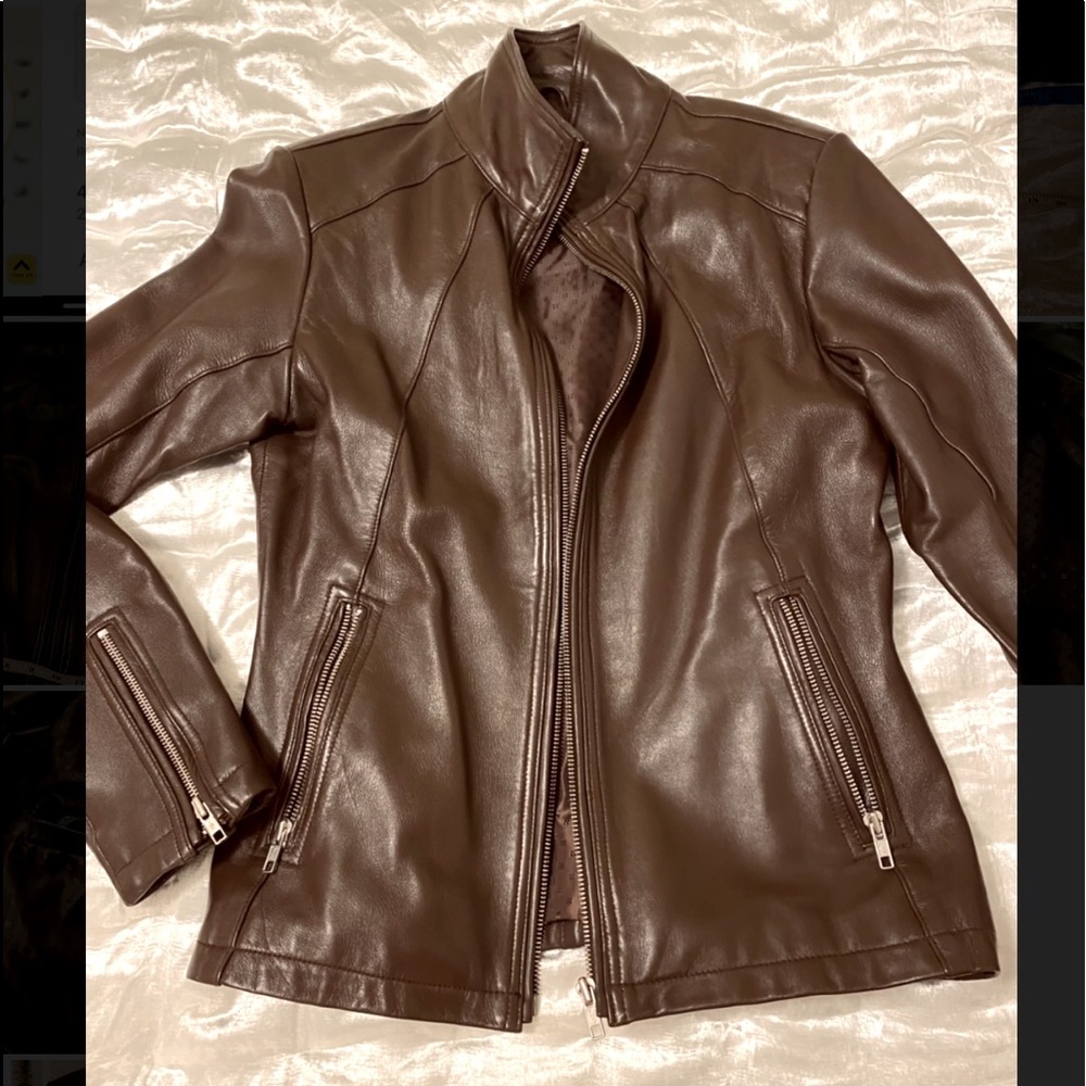 Dark brown zip leather jacket size sm
